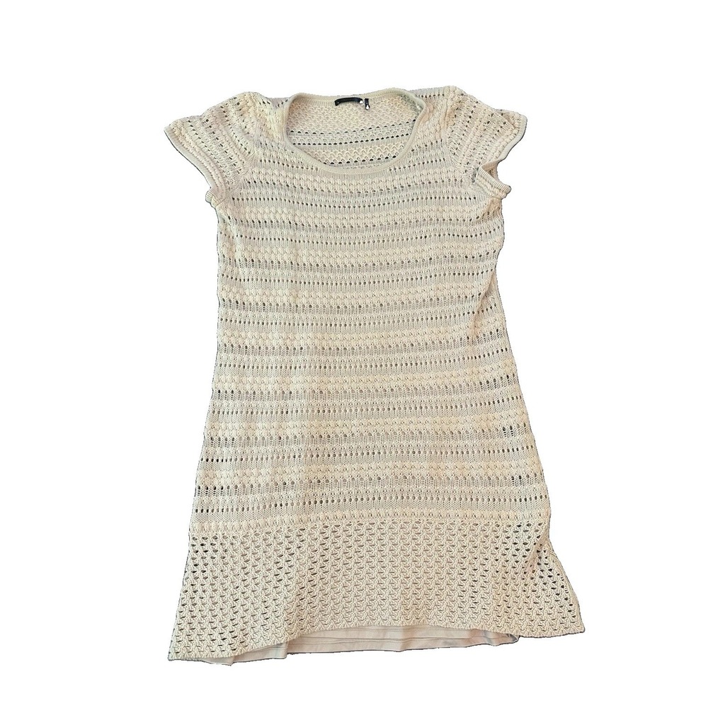 Daisy Fuentes Crochet Knit Cream Womens Dress XL Boho Minimalist Vacation Resort